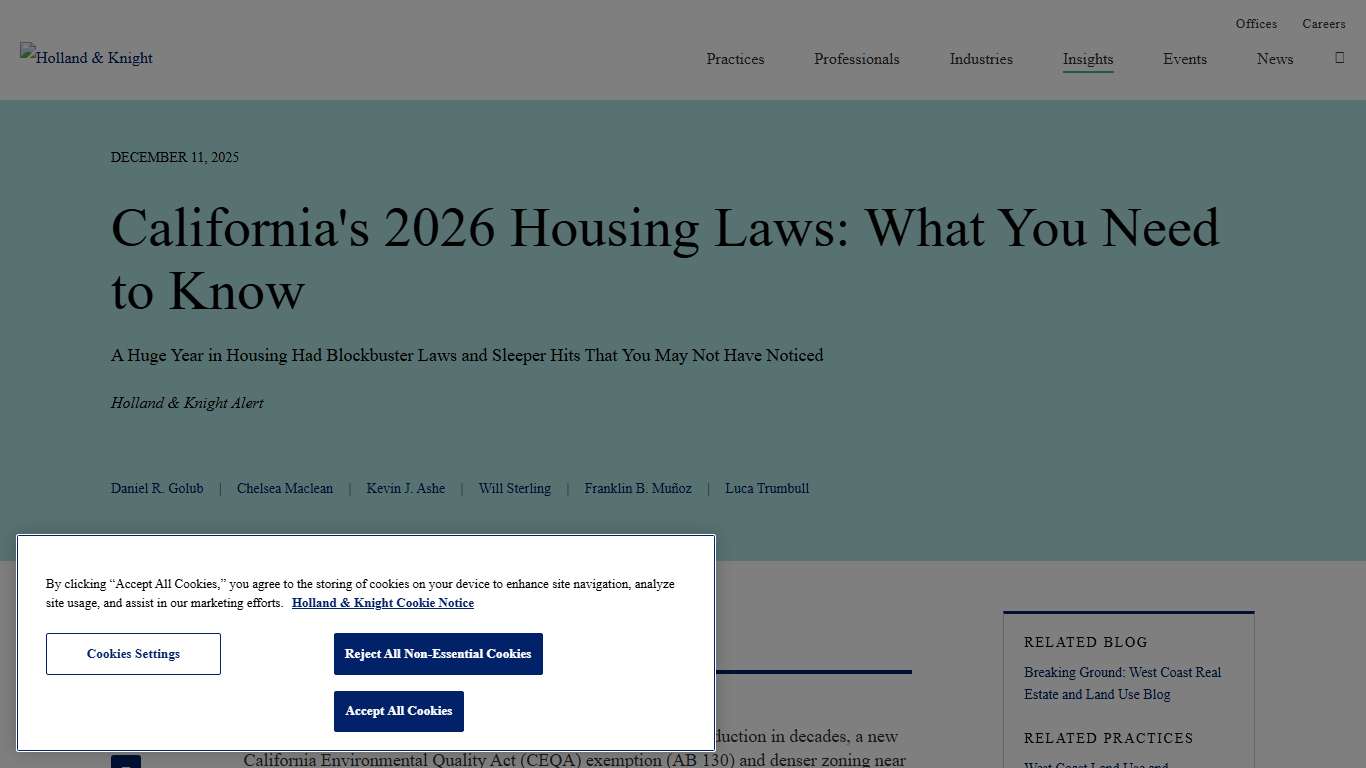 California's 2026 Housing Laws: What You Need to Know Insights Holland & Knight